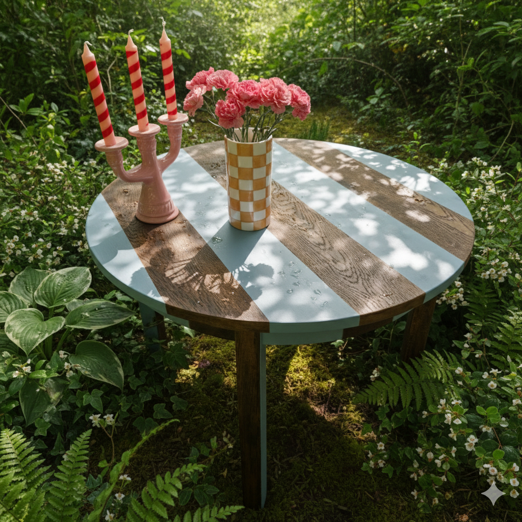 Wooden round table striped