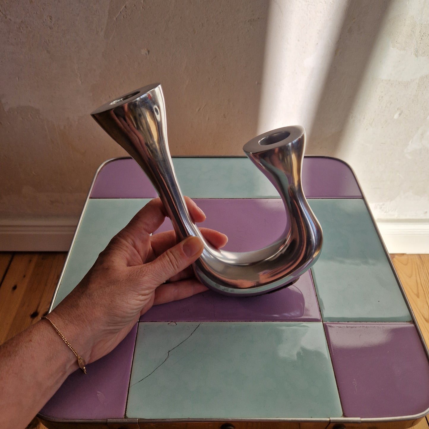 Italian cast aluminum candle holder