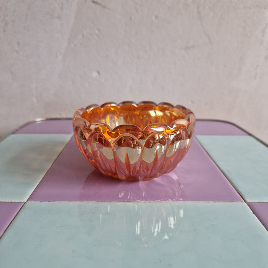 Iridescent marigold carnival glass bowl