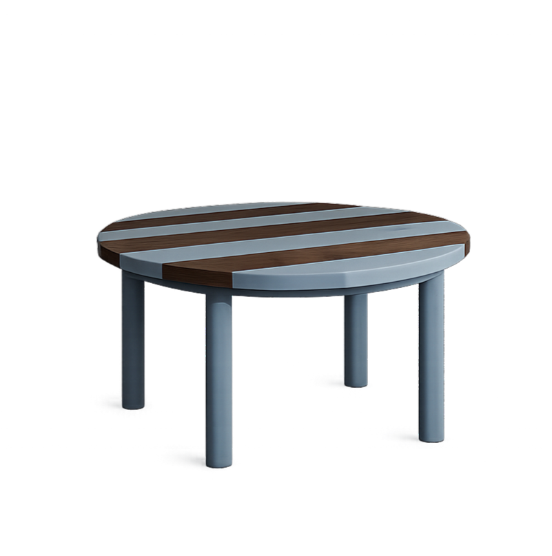Round wooden table, striped design